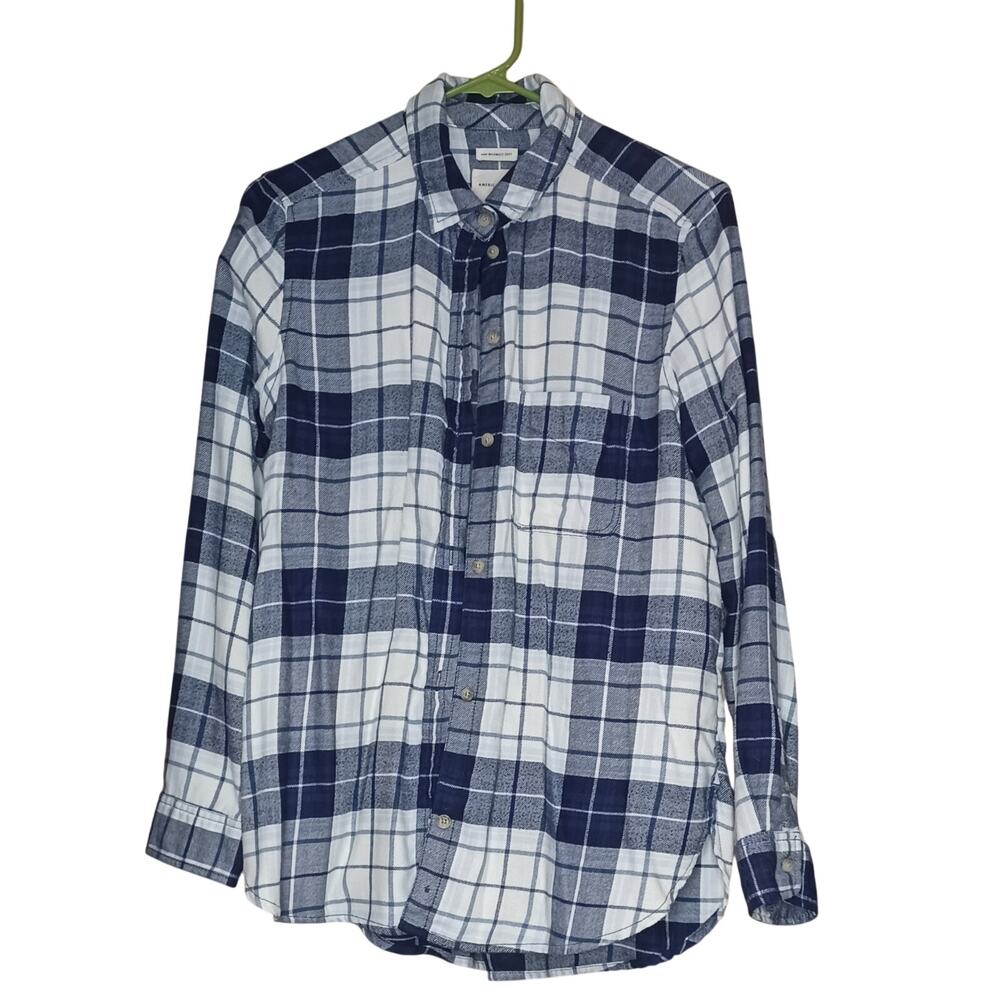American Eagle Women's Blue White Plaid Button-Down Shirt Size M